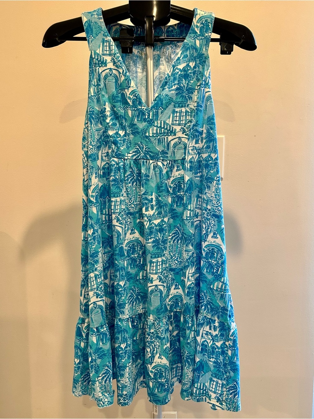Lilly Pulitzer Turquoise & White Printed Sleeveless V-Neck Midi Dress